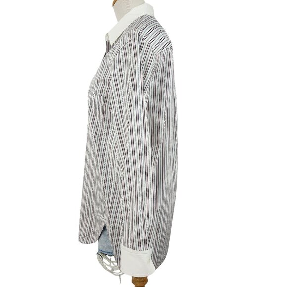 Theory Top Women's Large Long Sleeve Button Down Stripped Hidden Button Placket - Picture 5 of 14